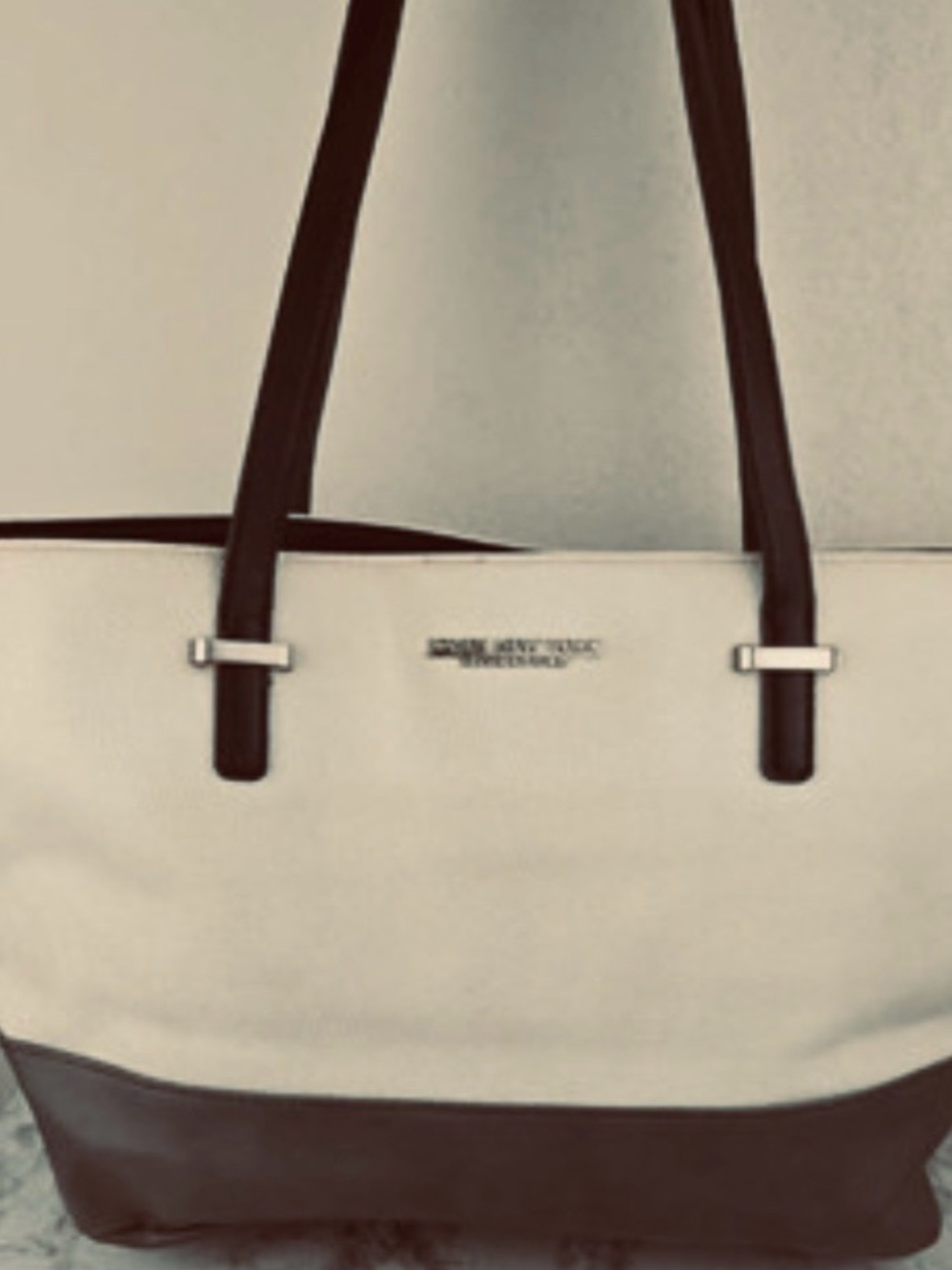 Jones New York Cream and Grey Two-Tone Tote